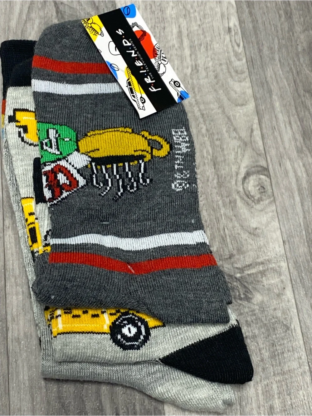 FRIENDS Gray Crew Socks with Yellow Taxi and Red Accent